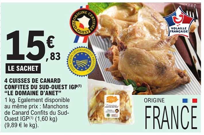 4 CUISSES DE CANARD CONFITES DU SUD-OUEST IGP(1) “LE DOMAINE D’ANET”