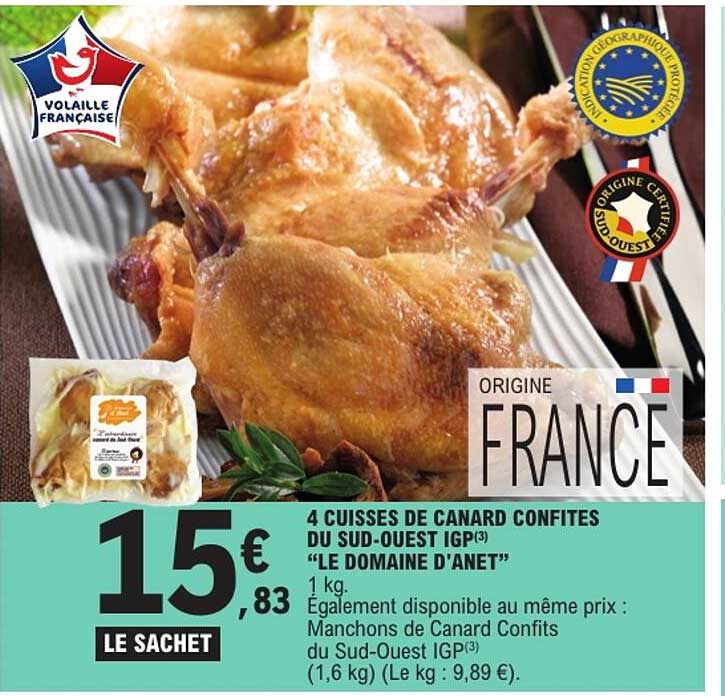 4 CUISSES DE CANARD CONFITES DU SUD-OUEST IGP(3) “LE DOMAINE D'ANET”