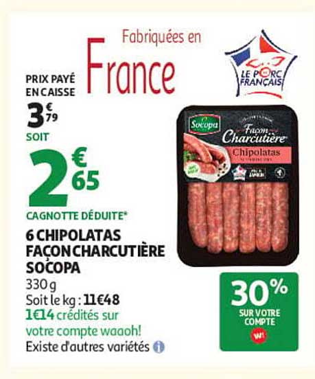 6 CHIPOLATAS FAÇON CHARCUTIÈRE SOCOPA