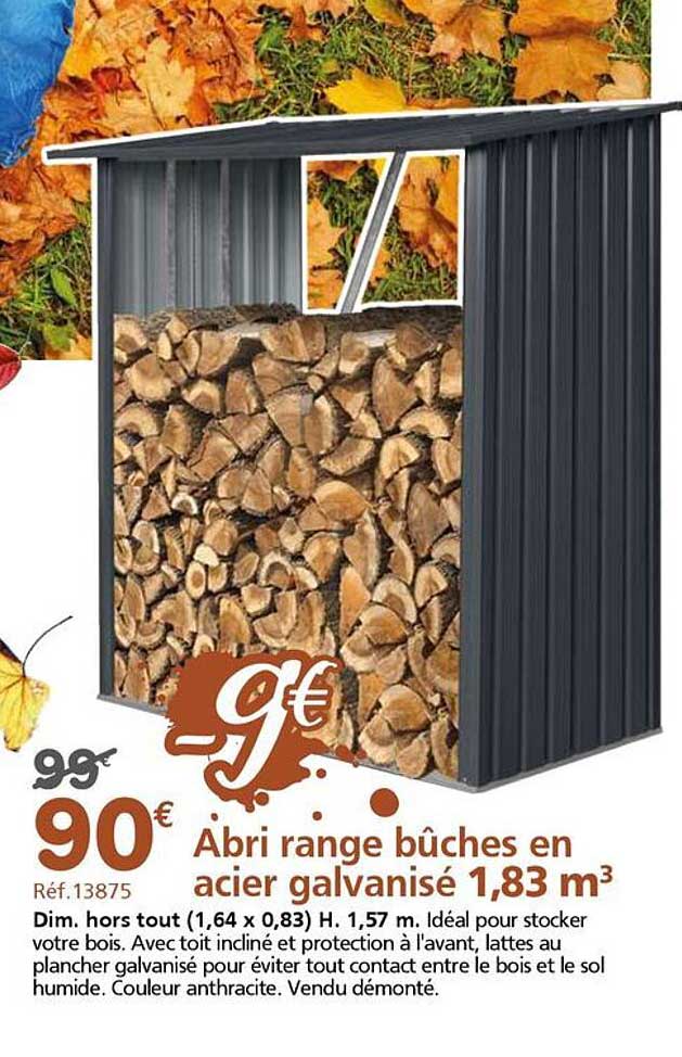 Abri range bûches en acier galvanisé 1,83 m³