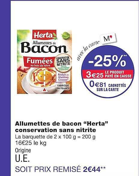 Allumettes de bacon “Herta” conservation sans nitrite