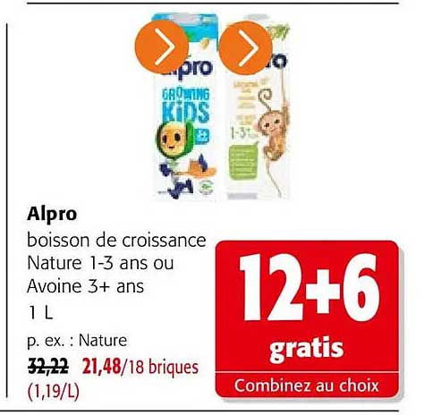 Alpro boisson de croissance Nature 1-3 ans ou Avoine 3+ ans 1 L