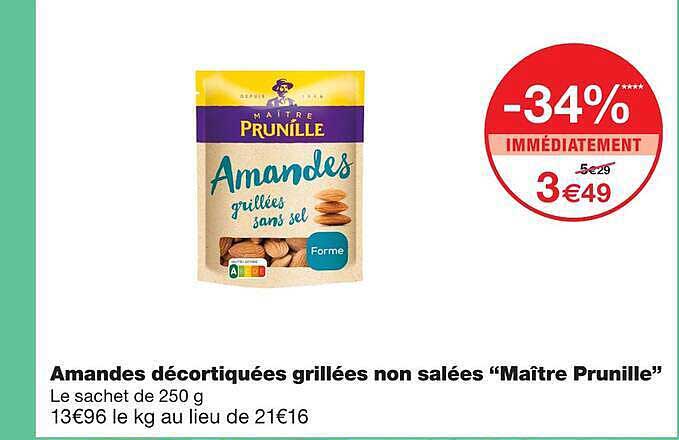 Amandes décortiquées grillées non salées “Maître Prunille”