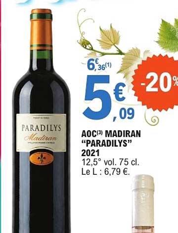 AOC(3) MADIRAN “PARADILYS” 2021 12,5° vol. 75 cl.