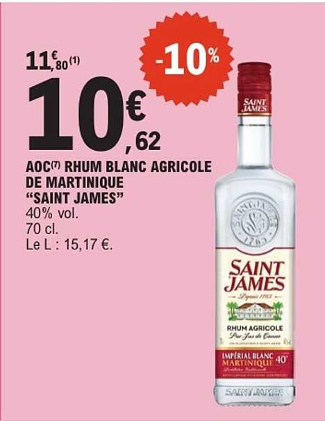 AOC(7) RHUM BLANC AGRICOLE DE MARTINIQUE “SAINT JAMES”