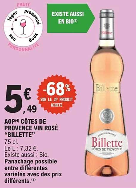 AOP(4) CÔTES DE PROVENCE VIN ROSÉ “BILLETTE”