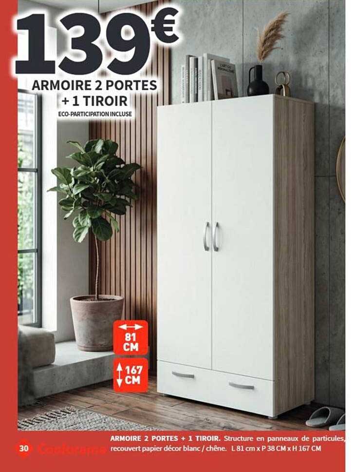 ARMOIRE 2 PORTES + 1 TIROIR