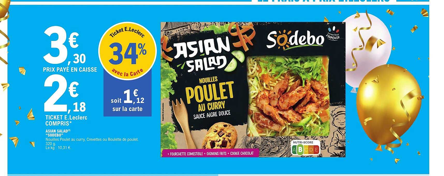 ASIAN SALAD "SODEBO" Nouilles Poulet au curry, sauce aigre douce