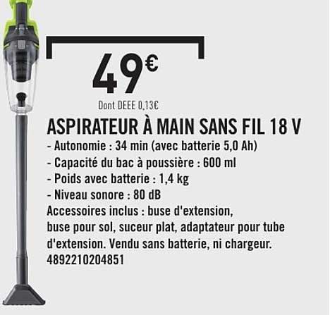 ASPIRATEUR À MAIN SANS FIL 18 V