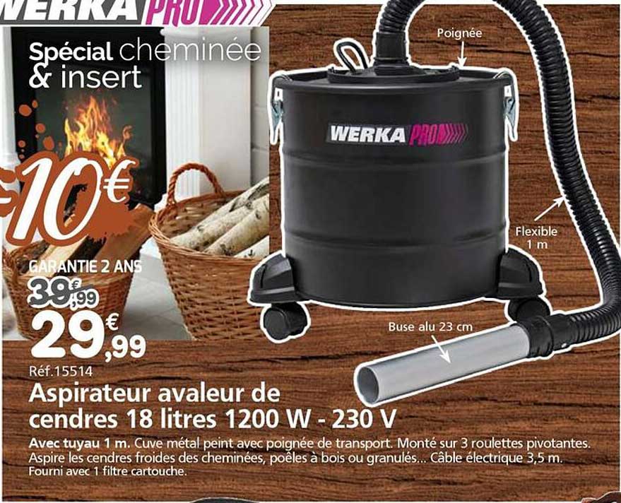 Aspirateur avaleur de cendres 18 litres 1200 W - 230 V