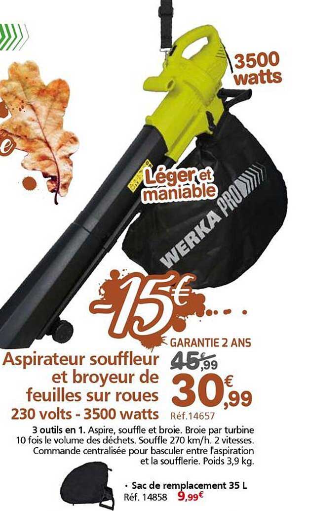 Aspirateur souffleur et broyeur de feuilles sur roues
