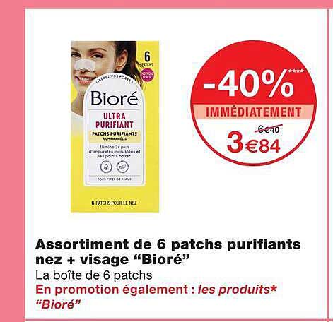 Assortiment de 6 patchs purifiants nez + visage “Bioré”