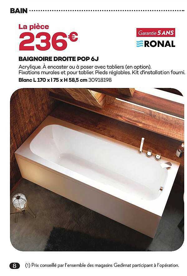 BAIGNOIRE DROITE POP 6J