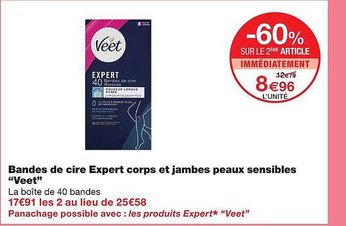 Bandes de cire Expert corps et jambes peaux sensibles “Veet”