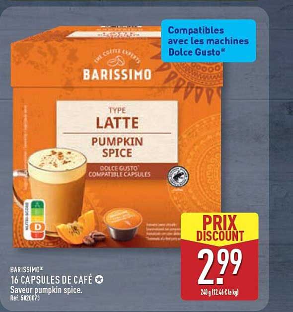 BARISSIMO 16 CAPSULES DE CAFÉ Saveur pumpkin spice.