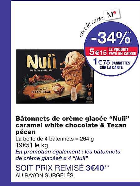 Bâtonnets de crème glacée “Nuii” caramel white chocolate & Texan pécan