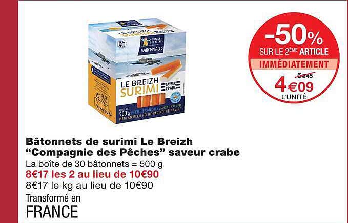 Bâtonnets de surimi Le Breizh “Compagnie des Pêches” saveur crabe