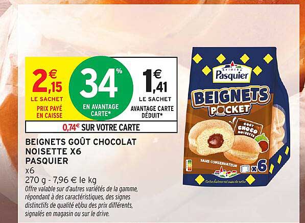 BEIGNETS GOÛT CHOCOLAT NOISETTE X6 PASQUIER