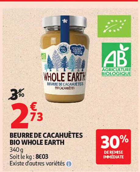 BEURRE DE CACAHUÈTES BIO WHOLE EARTH
