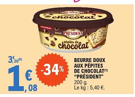 BEURRE DOUX AUX PÉPITES DE CHOCOLAT «PRÉSIDENT»