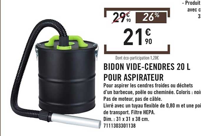 BIDON VIDE-CENDRES 20 L POUR ASPIRATEUR