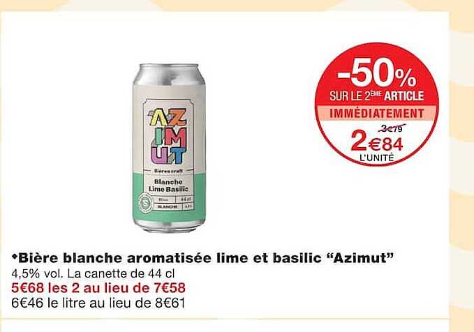 Bière blanche aromatisée lime et basilic “Azimut”