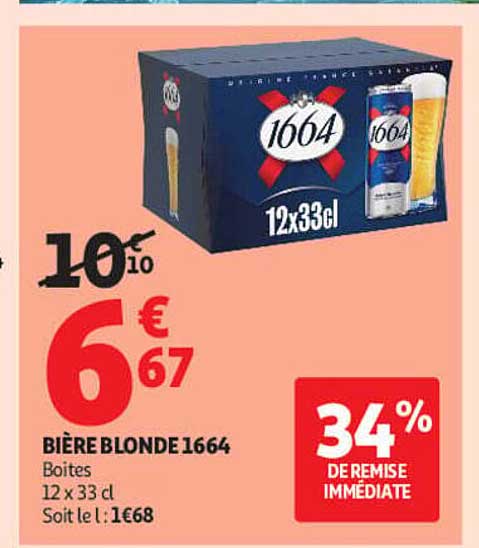 BIÈRE BLONDE 1664 Boîtes 12 x 33 cl Soit le l : 1€68