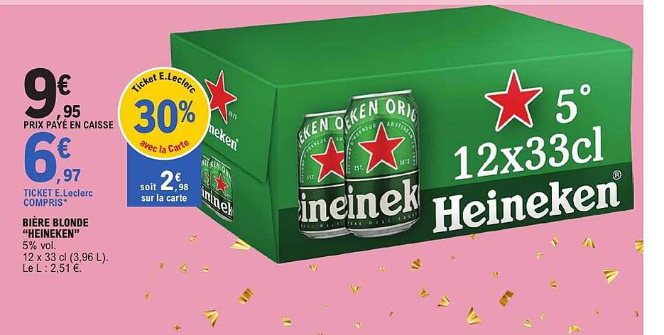 BIÈRE BLONDE "HEINEKEN" 5% vol. 12 x 33 cl (3,96 L)