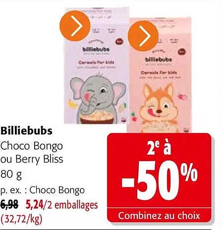 Billiebubs Choco Bongo ou Berry Bliss 80 g