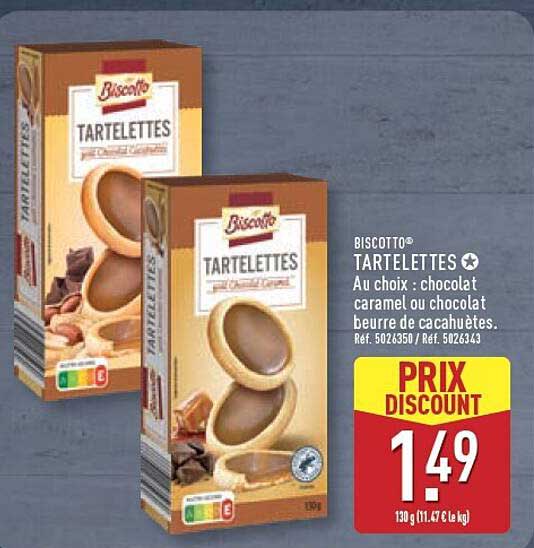 BISCOTTO® TARTELETTES
Au choix : chocolat caramel ou chocolat beurre de cacahuètes.