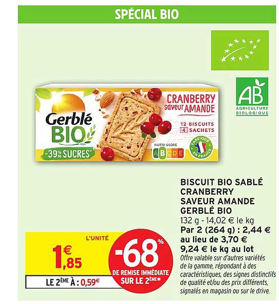 BISCUIT BIO SABLÉ CRANBERRY SAVEUR AMANDE GERBLÉ BIO