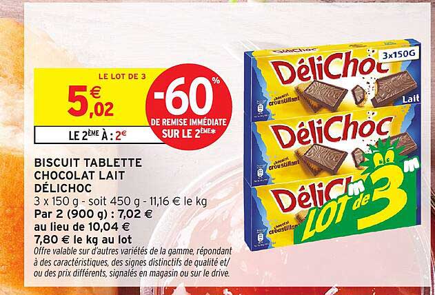 BISCUIT TABLETTE CHOCOLAT LAIT DÉLICHOC