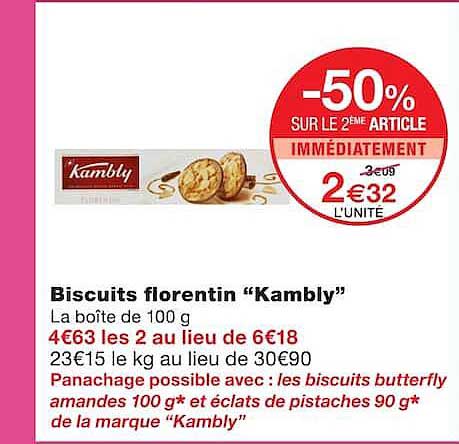 Biscuits florentin “Kambly” -50% sur le 2ème article immédiatement