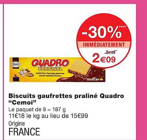 Biscuits gaufrettes praliné Quadro “Cemoi”