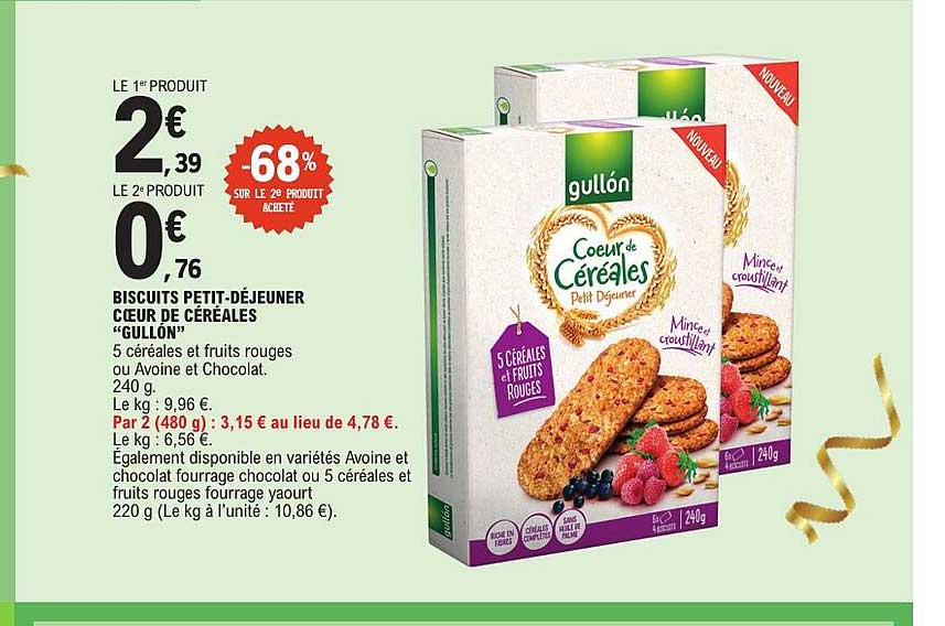 BISCUITS PETIT-DÉJEUNER « CŒUR DE CÉRÉALES » « GULLÓN »