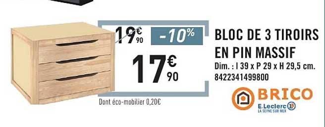 BLOC DE 3 TIROIRS EN PIN MASSIF