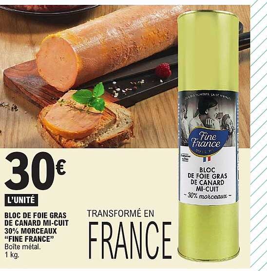 BLOC DE FOIE GRAS DE CANARD MI-CUIT 30% MORCEAUX “FINE FRANCE”