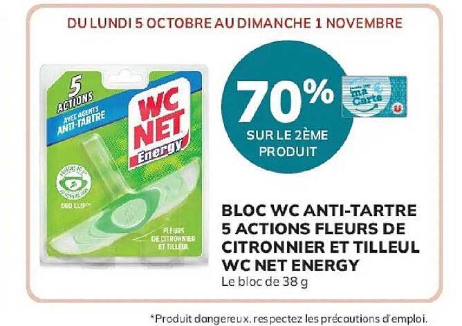 BLOC WC ANTI-TARTRE 5 ACTIONS FLEURS DE CITRONNIER ET TILLEUL WC NET ENERGY