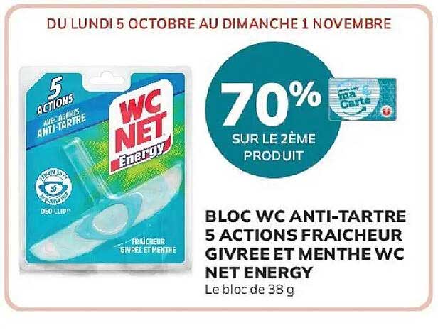 BLOC WC ANTI-TARTRE 5 ACTIONS FRAICHEUR GIVREE ET MENTHE WC NET ENERGY