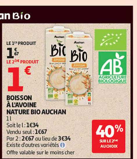 BOISSON À L'AVOINE NATURE BIO AUCHAN