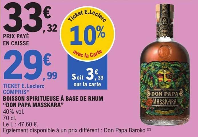 BOISSON SPIRITUEUSE À BASE DE RHUM “DON PAPA MASSKARA”