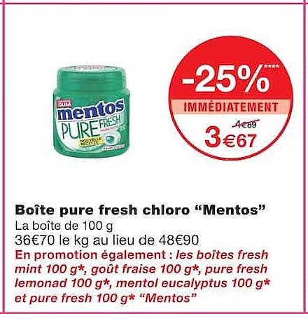 Boîte pure fresh chloro “Mentos”