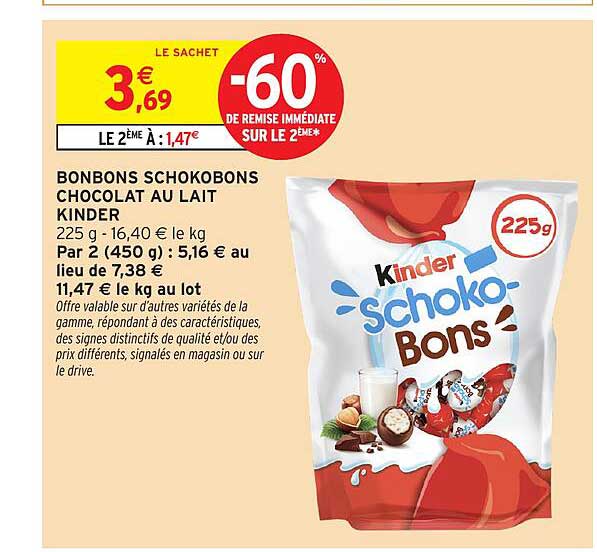 BONBONS SCHOKOBONS CHOCOLAT AU LAIT KINDER