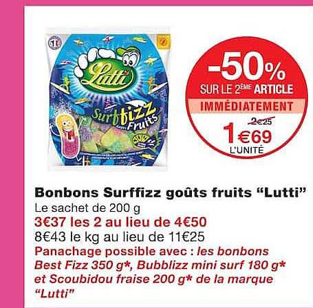 Bonbons Surffizz goûts fruits “Lutti”