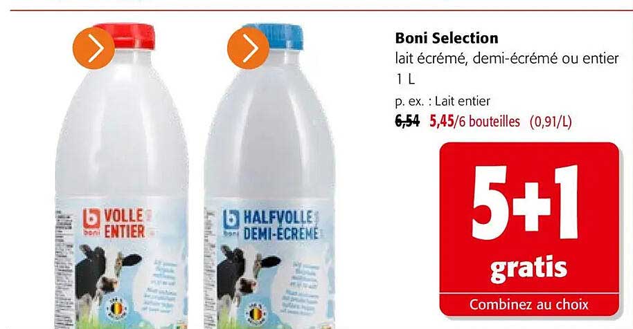 Boni Selection lait écrémé, demi-écrémé ou entier 1 L