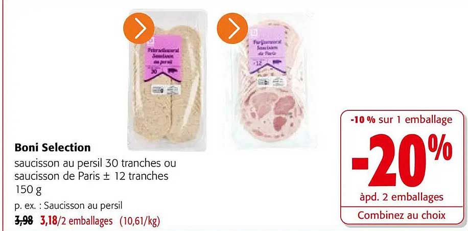 Boni Selection saucisson au persil 30 tranches ou saucisson de Paris ± 12 tranches 150 g