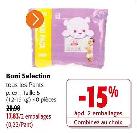 Boni Selection tous les Pants p. ex. : Taille 5 (12-15 kg) 40 pièces