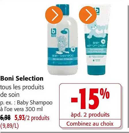 Boni Selection tous les produits de soin p. ex. : Baby Shampoo à l'avea 300 ml