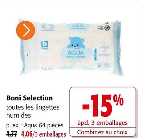 Boni Selection toutes les lingettes humides p. ex. : Aqua 64 pièces Combinez au choix