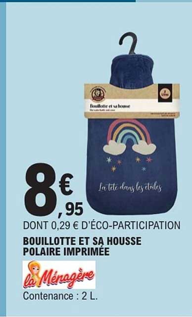 BOUILLOTTE ET SA HOUSSE POLAIRE IMPRIMÉE